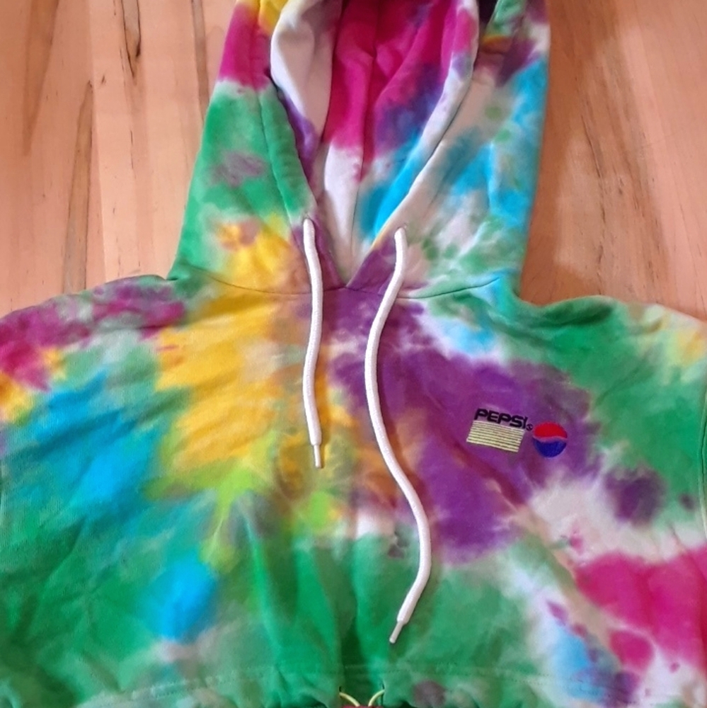 PepsiXForever 21 Tie-Dye Cropped Adjustable Hoodie